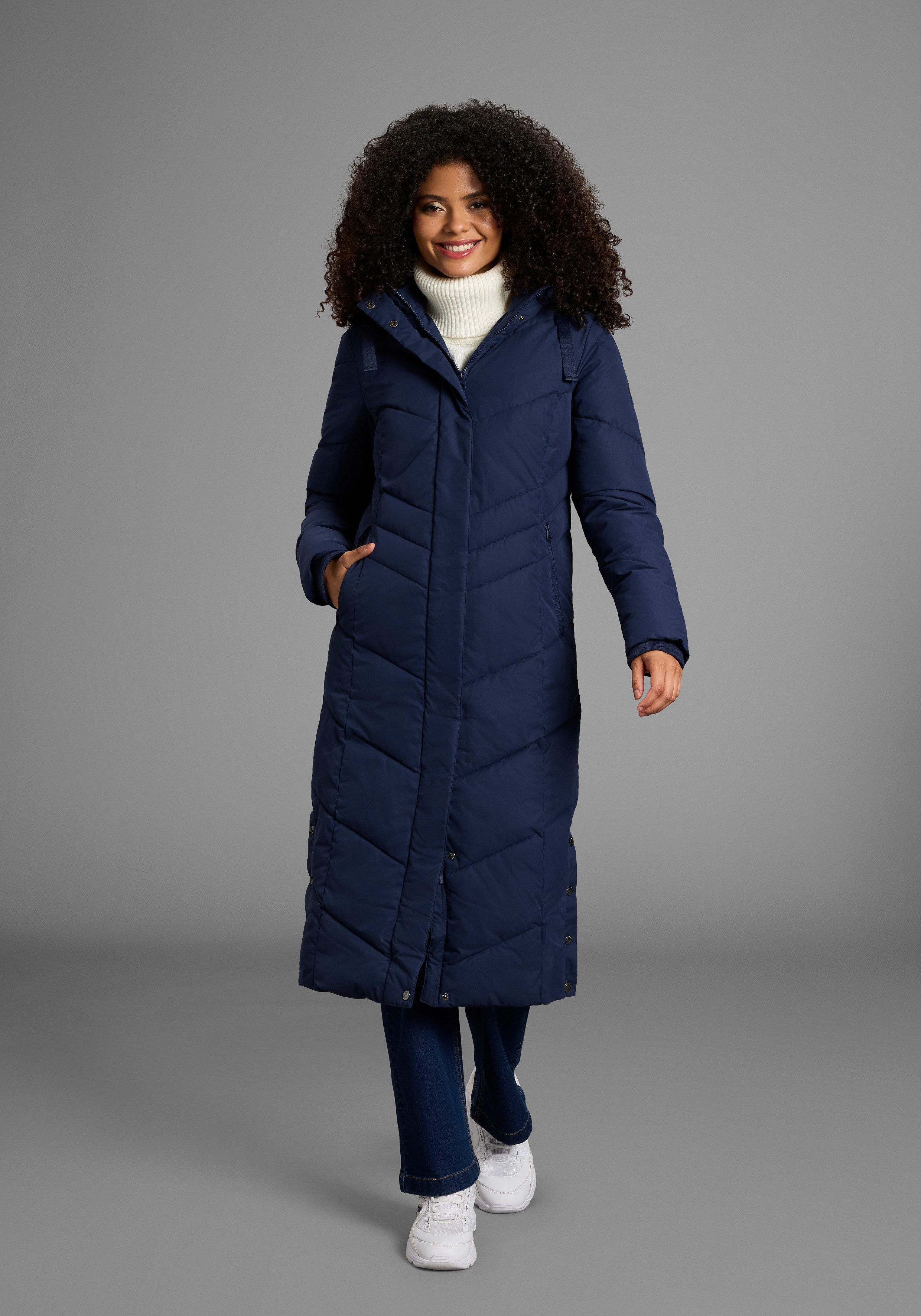 KangaROOS Steppmantel Langer Wintermantel mit seitlichen Knöpfen und Kapuze günstig online kaufen