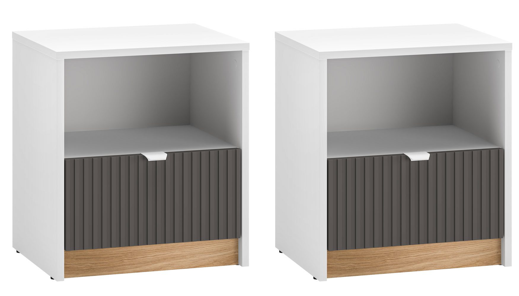 Feldmann-Wohnen Nachtschrank Torino (mit Schublade, mit Vollauszug, 1-St., moderne Optik, mit Schublade, Front MDF) 43x34x48cm weiß Eiche Castello graphit mit Schublade