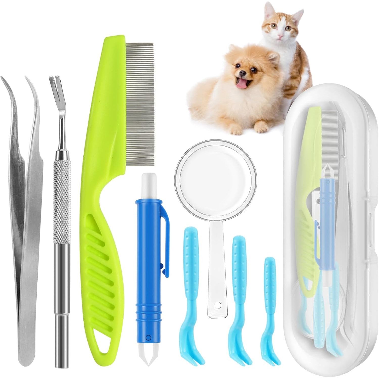 TUWENA Zeckenpinzette Zeckenentferner Set, 3er Set Zeckenhebel, 1 Zeckenhaken, 1 Pinzette, 8-tlg., Der Sichere Zeckenschutz Für Kinder & Haustiere, Hund, Katze Mensch