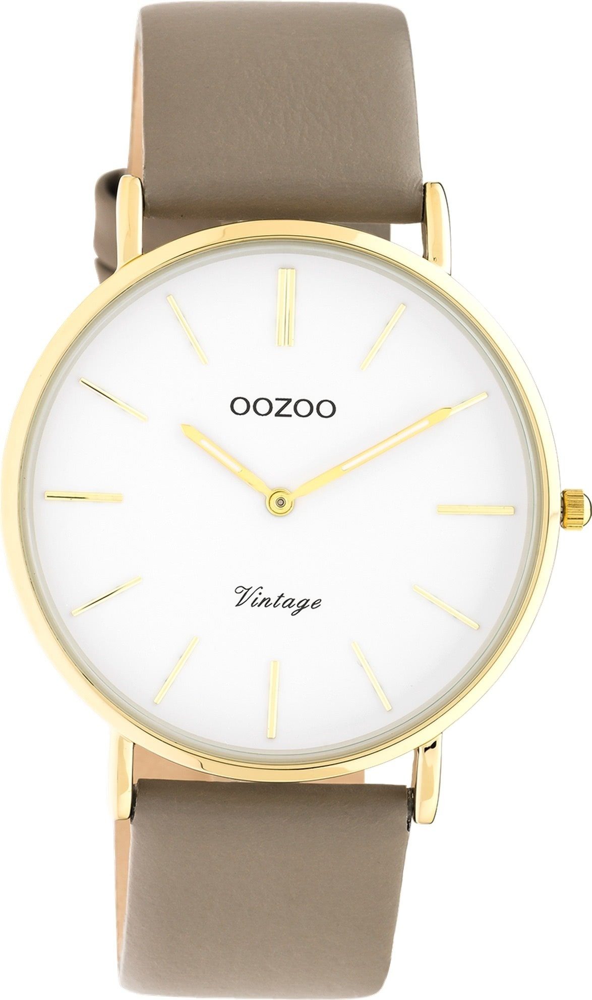 Analog, Oozoo Fashion-Style (ca. rund, Damenuhr 40mm) Armbanduhr OOZOO braun groß Quarzuhr Damen Lederarmband,