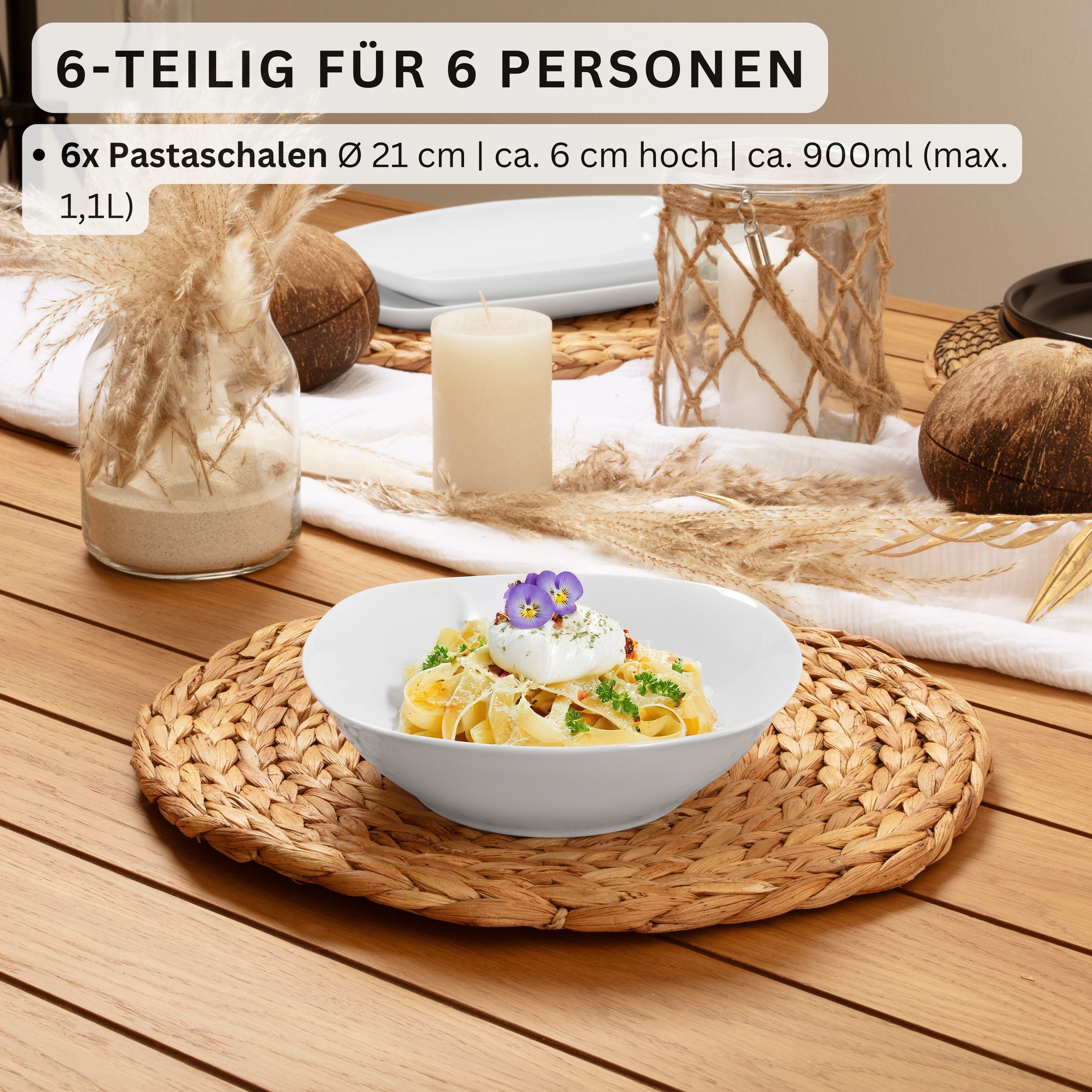 SÄNGER Pastateller Set Bilgola, Weiß, (6 St), Pastaschalen Set, Porzellan, 6 Personen, Premium Collection