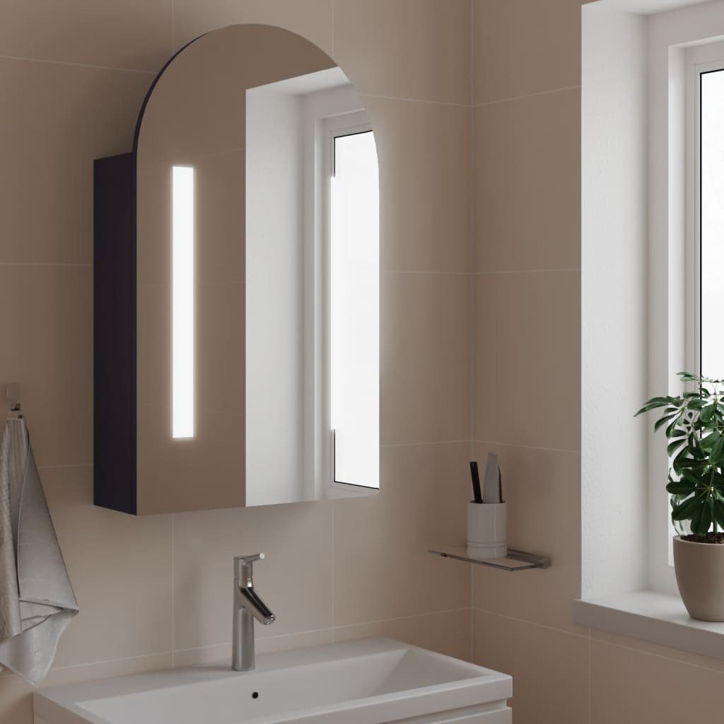 vidaXL Badezimmerspiegelschrank Spiegelschrank mit LED-Beleuchtung Gewölbt Grau 42x13x70 cm (1-St)