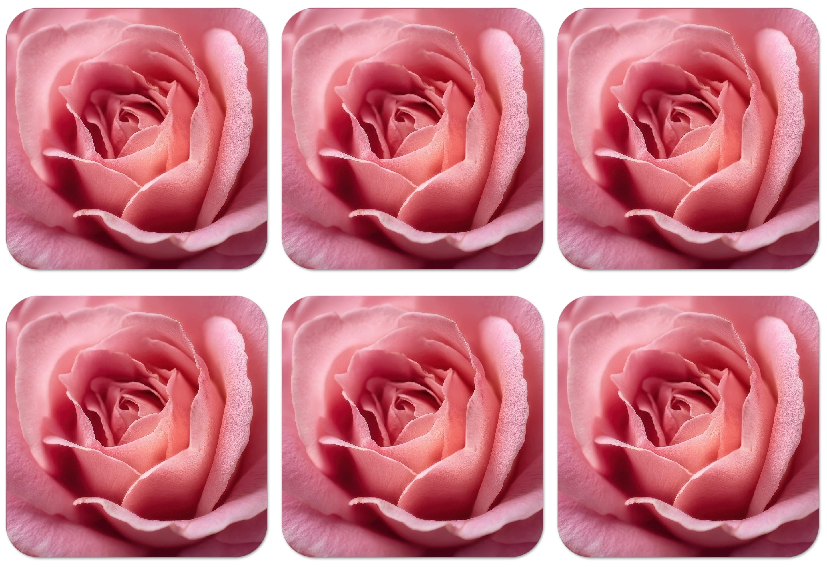 MuchoWow Glasuntersetzer Rosa - Rose - Romantisch, Zubehör für Gläser, 6-tlg., Tassenuntersetzer Kork, Quadrat, Untersetzer Set Gläser, 10x10 cm