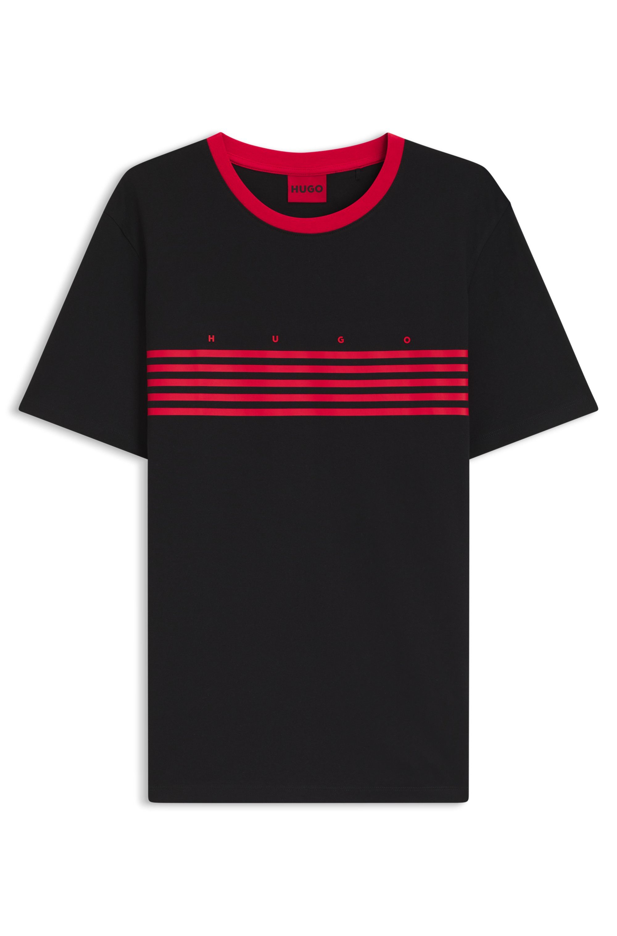 HUGO T-Shirt Dempsy kontrastfarbiger Ausschnitt, Regular Fit, reine Baumwolle – Bild 4 von 5