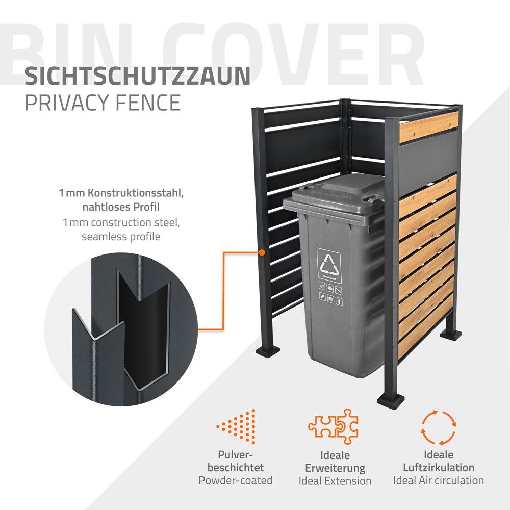 ML-DESIGN Mülltonnenbox Müllbox aus Stahl wetterfeste Mülltonnen Verkleidung Mülltonnengarage, Mülltonnenzaun Mülltonnenabtrennung mit 1 Zaunelement, erweiterbar
