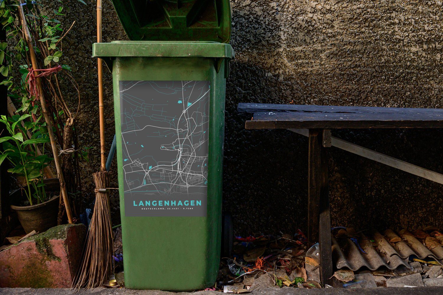 - Deutschland Container, St), Langenhagen Sticker, Karte MuchoWow - Mülleimer-aufkleber, Abfalbehälter Stadtplan Wandsticker Mülltonne, (1 -