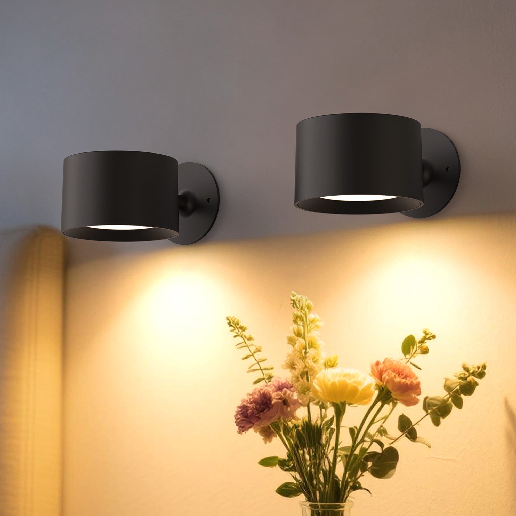 LOHAS-LED Wandleuchte 2er Set magnetische LED Bilderleuchten, 360° drehbar, 2000mAh Akku, LED fest integriert, Warmweiß, Tageslicht, Kaltweiß, Dimmbar, 3 CCT + Timer, kabellos für Schlafzimmer & Flur