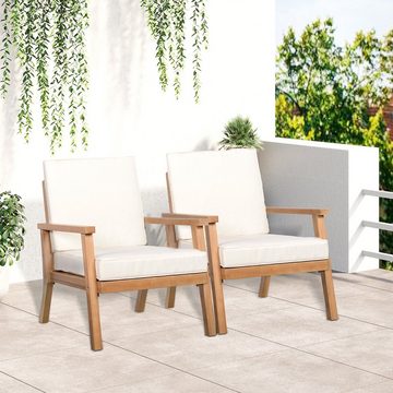 Outsunny Sitzgruppe 2er-Set Gartenstühle mit Kisse, (Holzstuhl, 2-tlg., Gartensessel Set), Braun+Beige 66 x 77,5 x 74,5 cm