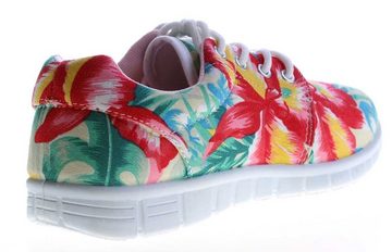 Scandi Damen Sneaker Halb Schuhe leicht flexibel bunt Schnürschuh Leinenschuhe Blumen Muster Bunt