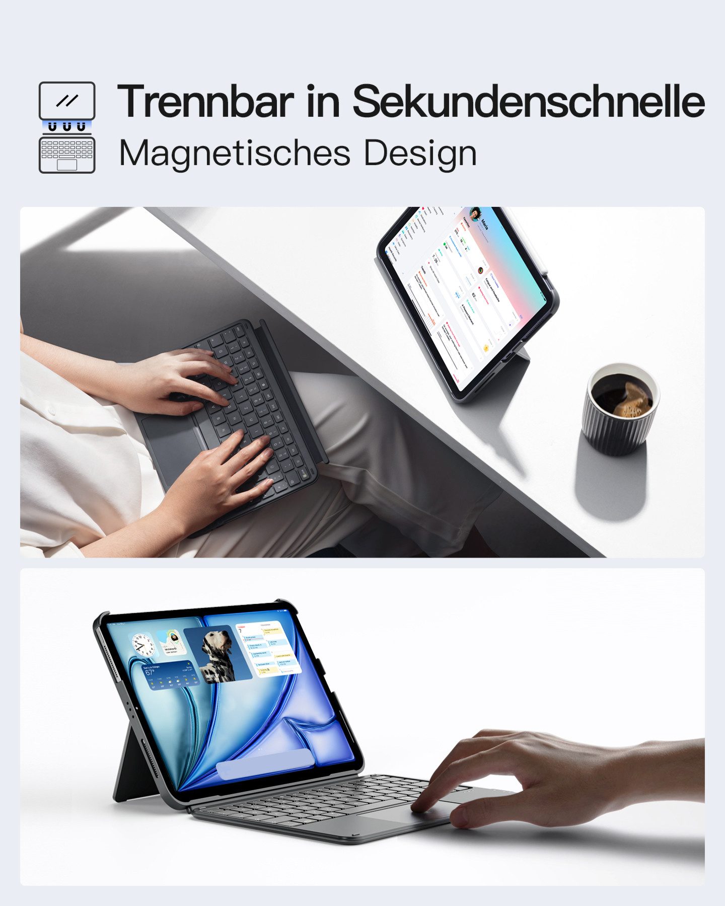 Inateck für iPad 11 Gen A16, 11 Zoll iPad Air M4 M3, iPad 10, iPad Pro 4/3/2/1 iPad-Tastatur (Ultraleichte, Abnehmbare Tastatur mit Touchpad, Tragbar) – Bild 4 von 5