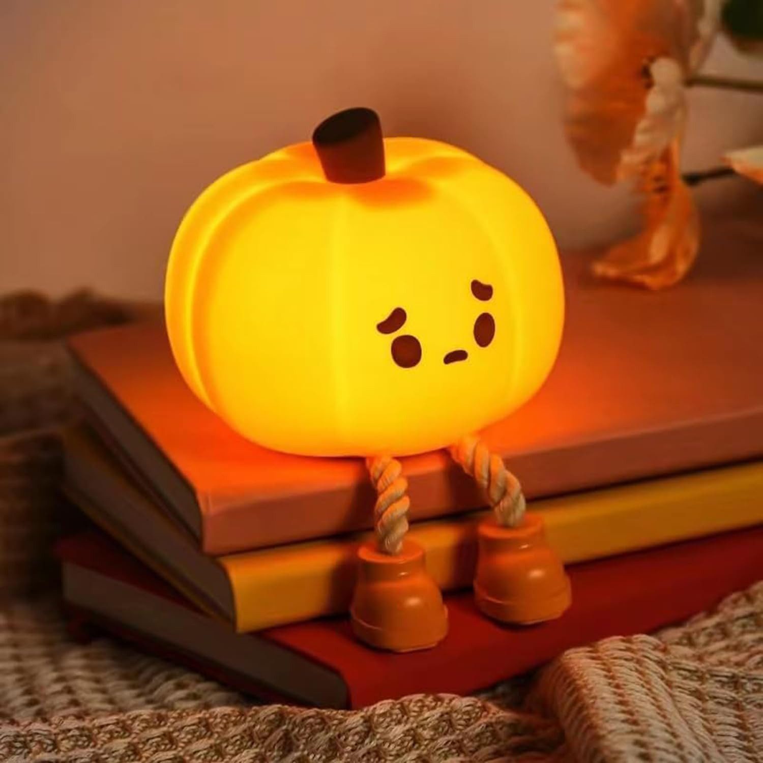 FELIXLEO LED Dekolicht 2 Kürbis Nachtlicht aus Silikon, Dimmbare LED Halloween Lampe