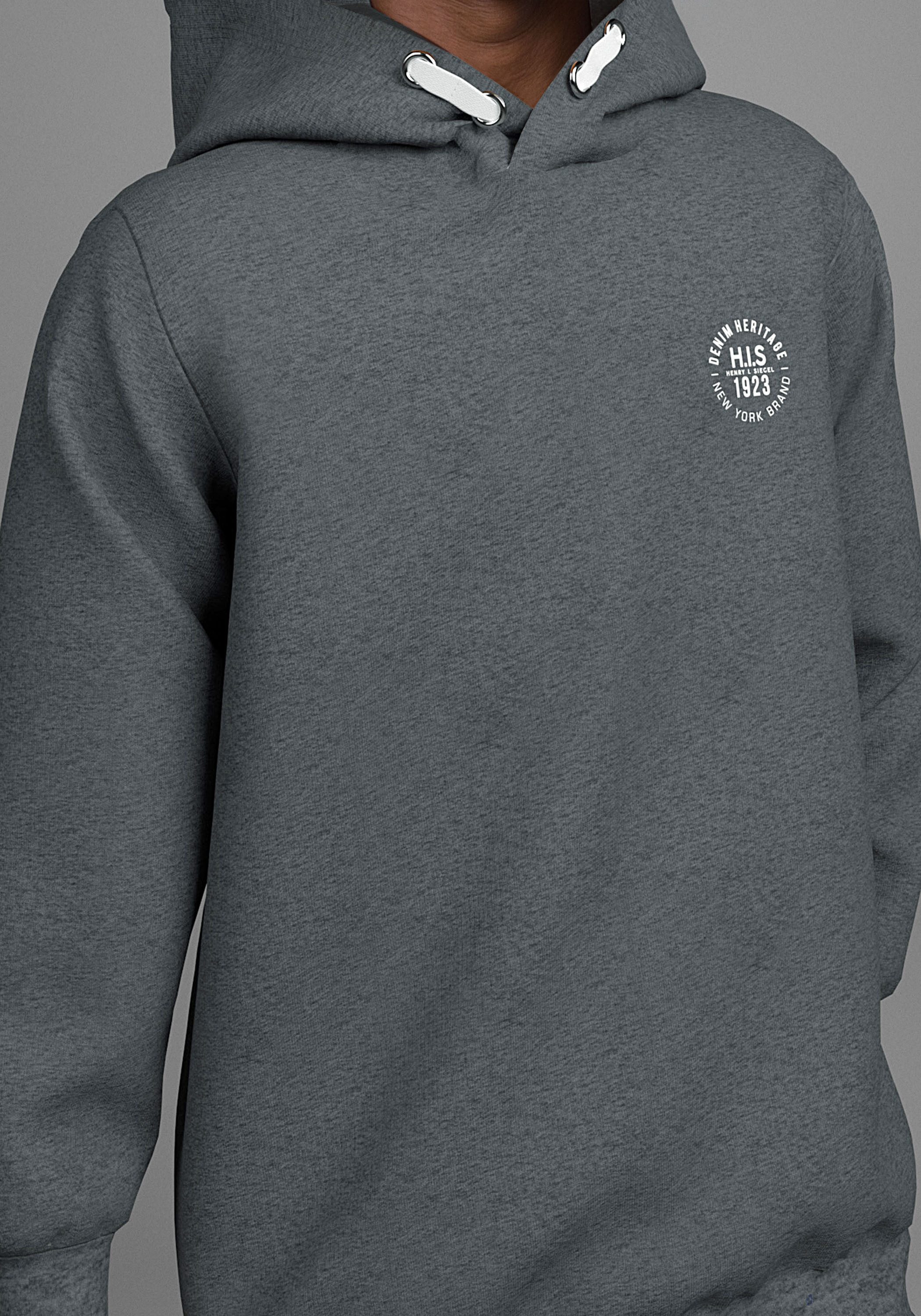 H.I.S Kapuzensweatshirt Kapuzenhoodie mit Badge in melierter Ware für Jungen Für TEENS. Hoodie mit kleinem Badge