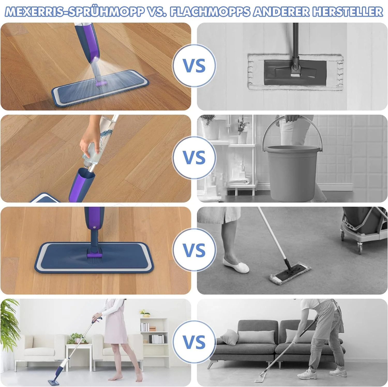 HUGERSTONE Sprühwischer Bodenwischer mit Wassertank, Wischer mit Sprühfunktion (mit 4 Waschbaren Mikrofaser Pads für alle Böden) 360 Grad Rotierender Wischmopp