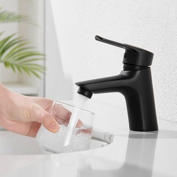 Auralum Waschtischarmatur Wasserhahn Bad mit Pop Up Ablaufventil Waschbecken Armaturen Schwarz