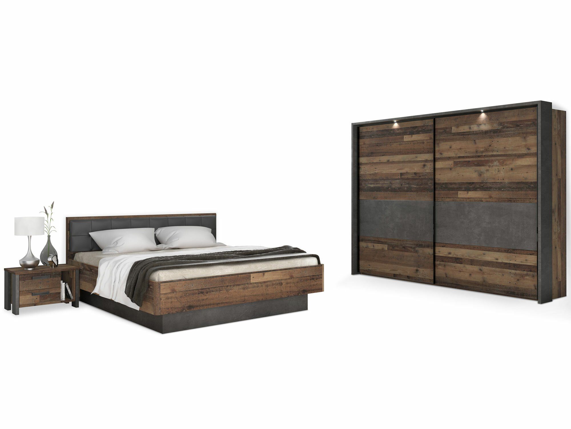 Moebel-Eins Komplettschlafzimmer, CASSIA Komplett-Schlafzimmer, Material  Dekorspanplatte, Old Wood Vintage/betonfarbig online kaufen | OTTO