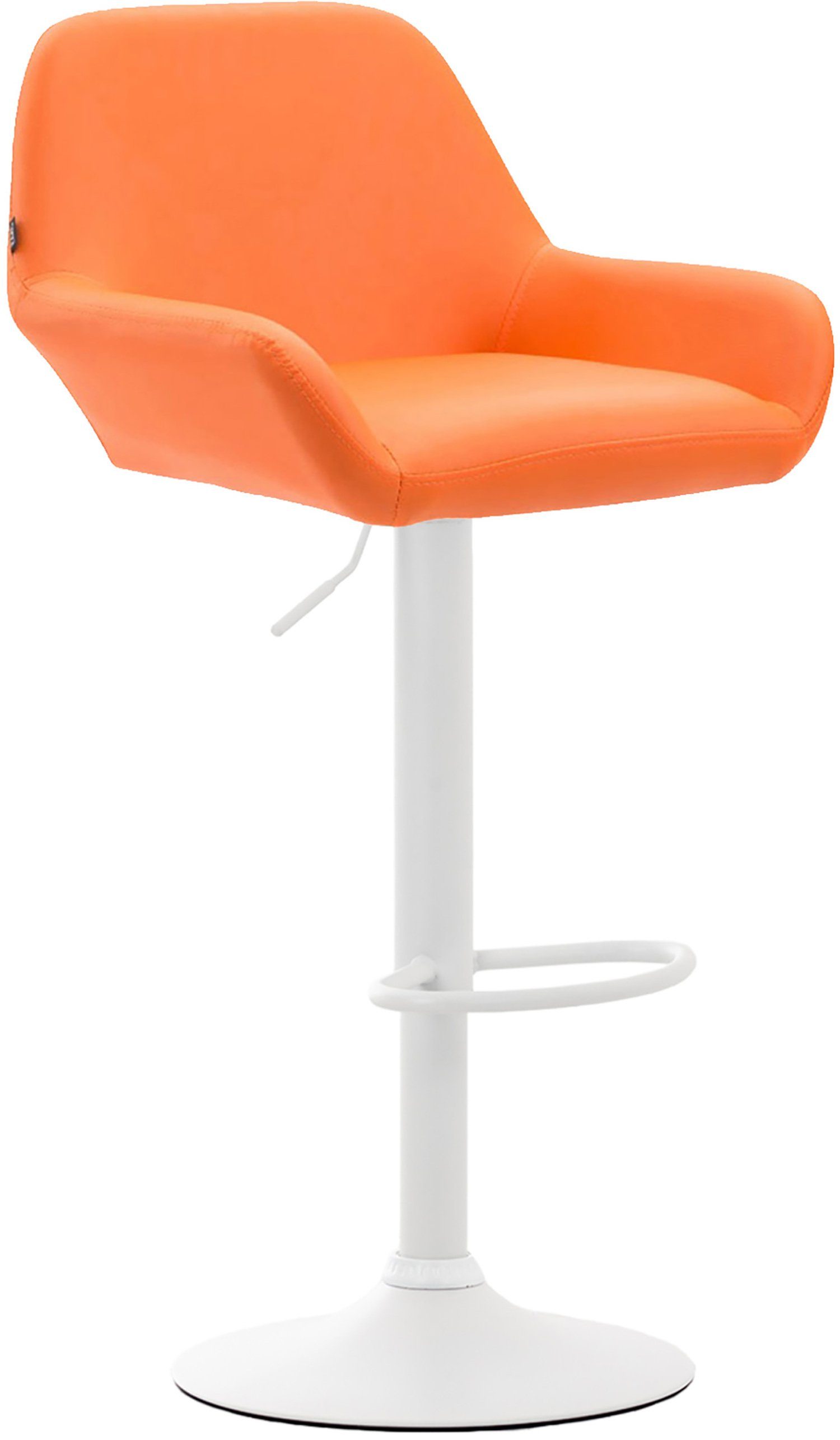 TPFLiving Barhocker Bragnum mit bequemer Rückenlehne und angenehmer Fußstütze (Barstuhl Hocker für Theke & Küche - Sitzfläche 360° drehbar), Gestell Metall weiß - Sitzfläche: Kunstleder Orange | Barhocker