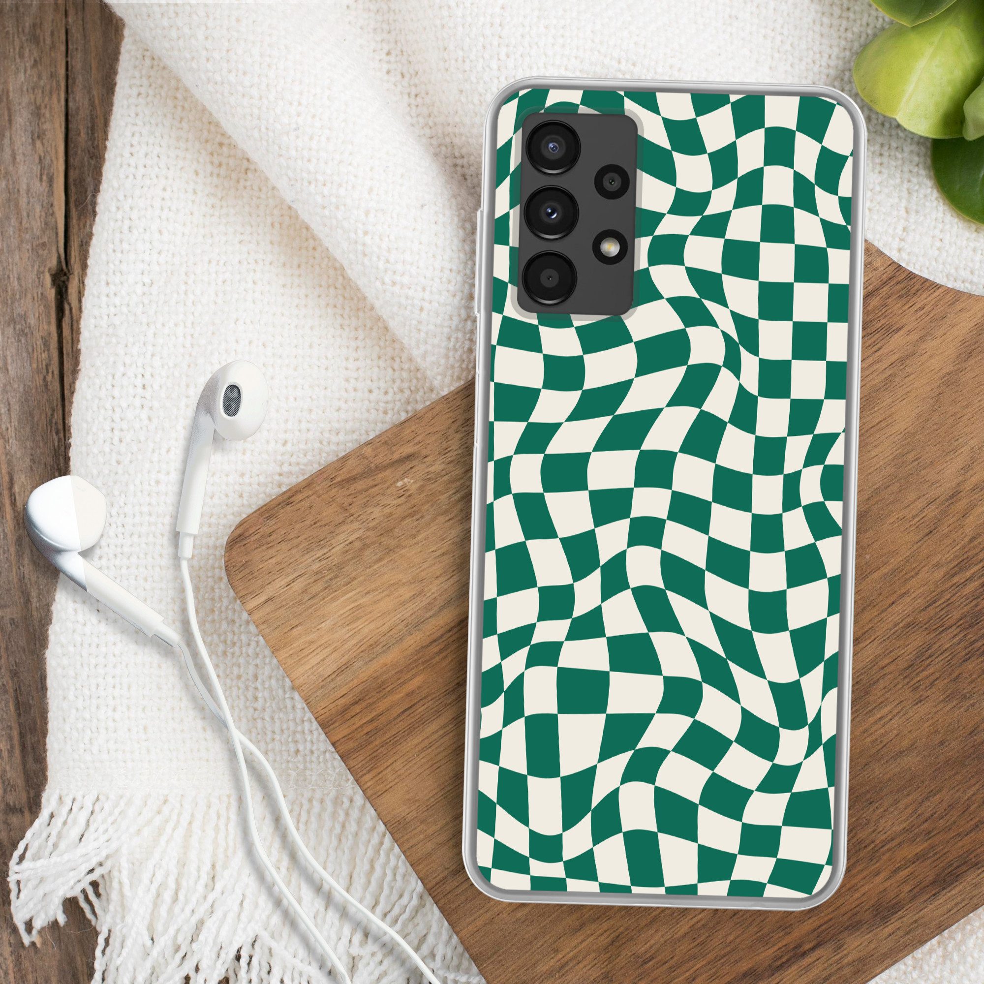 MuchoWow Handyhülle für Samsung Galaxy A13 4G Gewellte Boxen - Grün - Weiß - Abstrakt, Smartphone-Bumper, Print, Handy Schutzhülle Dünn
