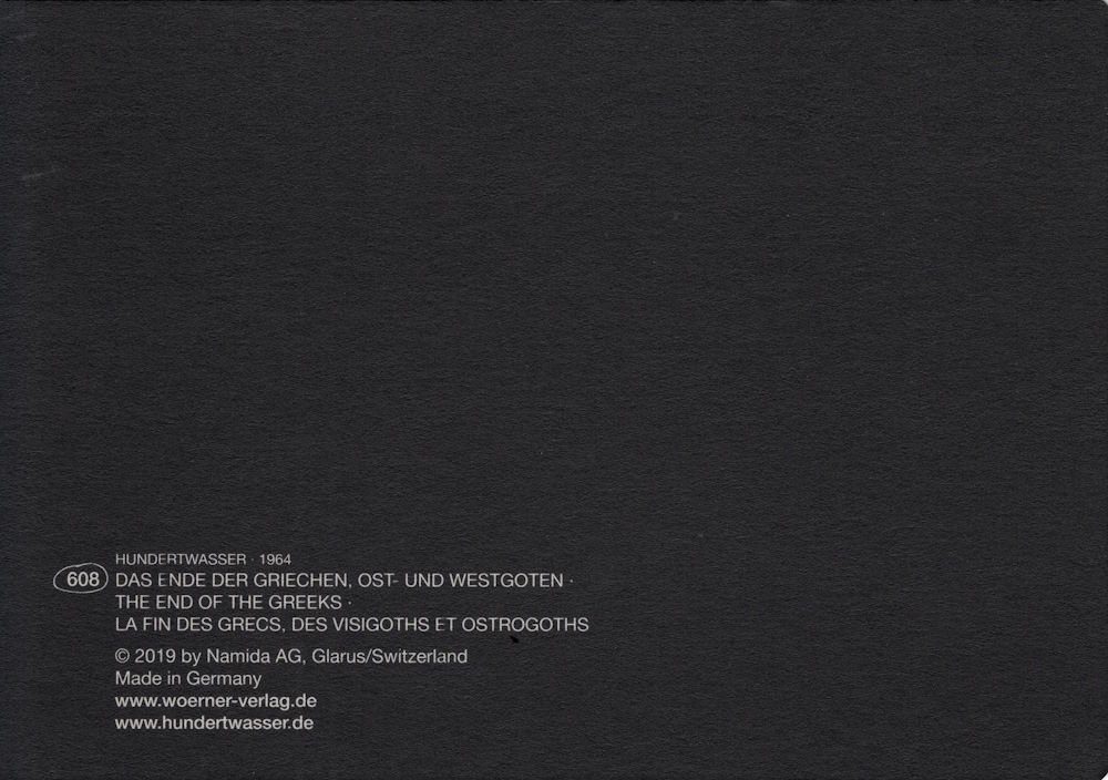 Postkarte Kunstkarte Hundertwasser Ende Griechen, Ost- Westgoten" "Das und der