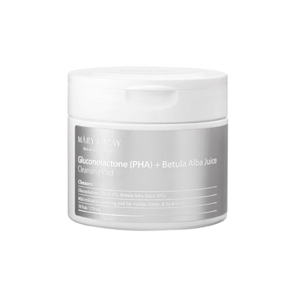 MARY & MAY Gesichts-Reinigungsmaske Mary&May, Gluconolactone PHA+Betula Alba Juice Cleansing Pad, Sanfte PHA-Peelingpads mit Birkensaft für empfindliche Haut