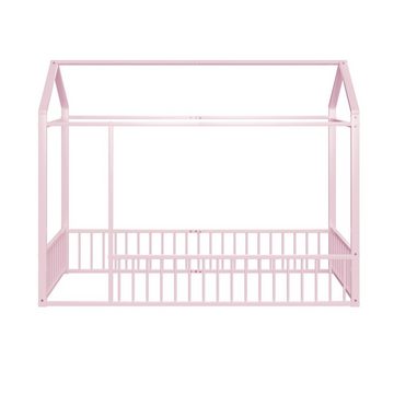 OKWISH Metallbett Tagesbett Kinderbett Eisenbett (90 X 200 Hausbettrahmen mit Zaun für Kinder, Teenager, Mädchen, Jungen), ohne Matratze