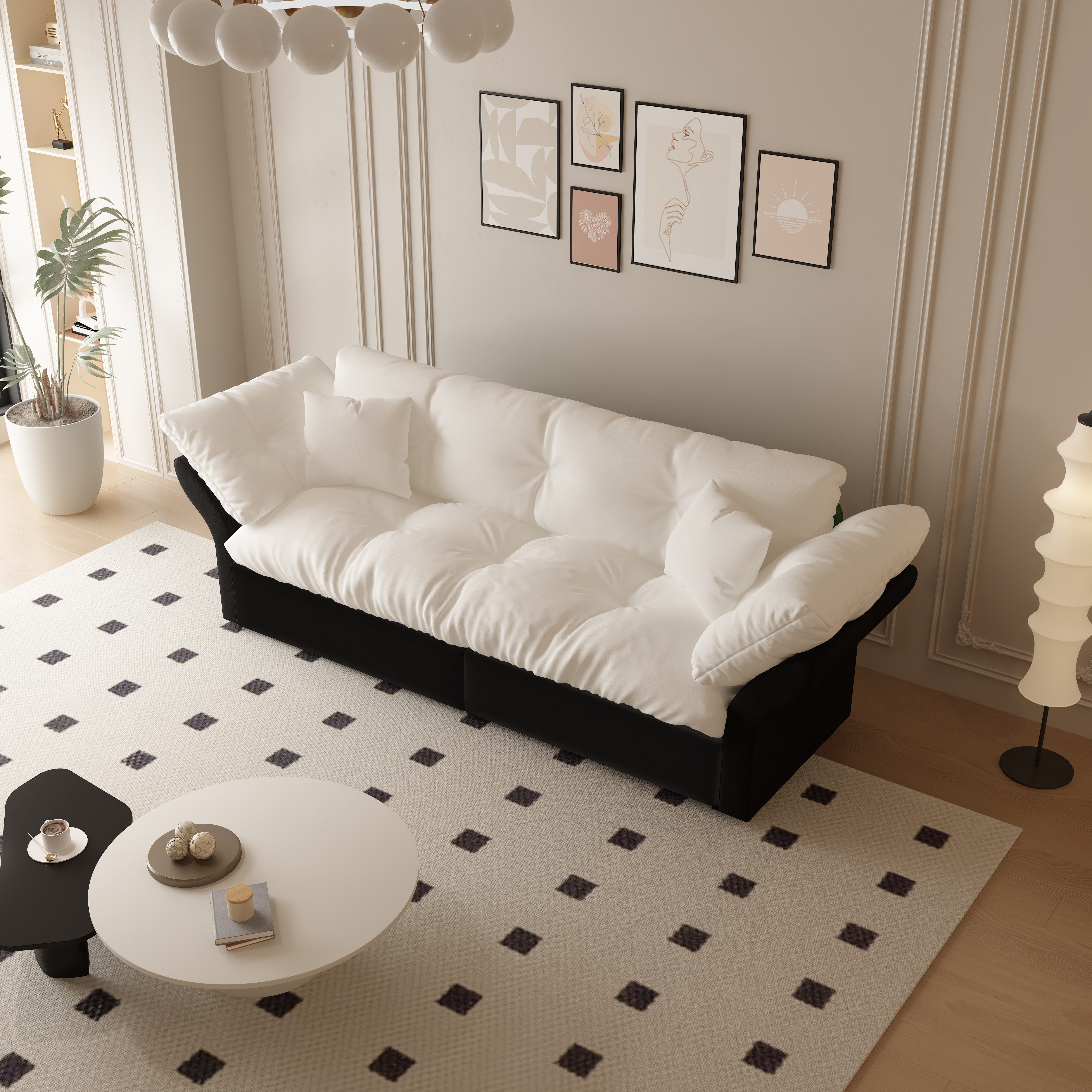 OKWISH Schlafsofa 3-Sitzer Sofa 190x85x91 cm aus Velours mit Schlaffunktion, Mit Tufting & 2 weichen Kissen, Veloursbezug 1 Teile, Multifunktionales Sofa‑Bett für Wohnzimmer & Gästezimmer
