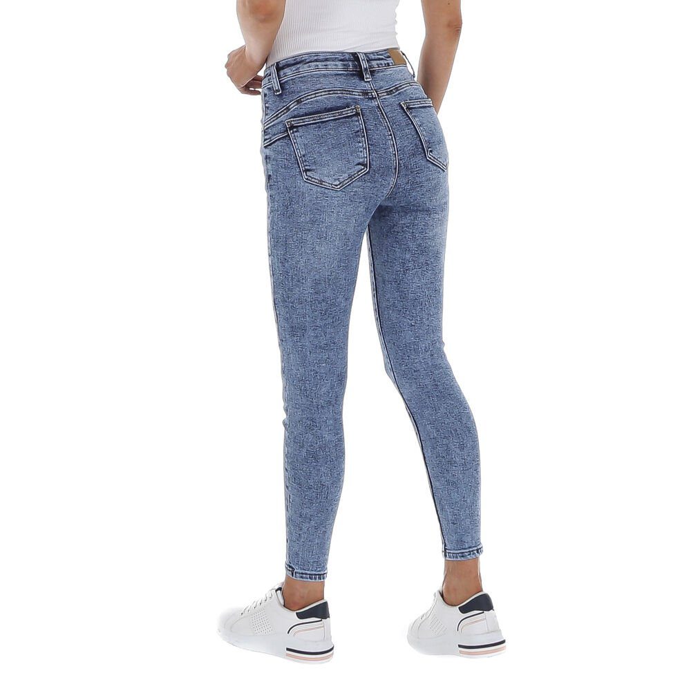 Jeans Blau Damen Ital-Design Stretch Waist High-waist-Jeans Used-Look Freizeit High in