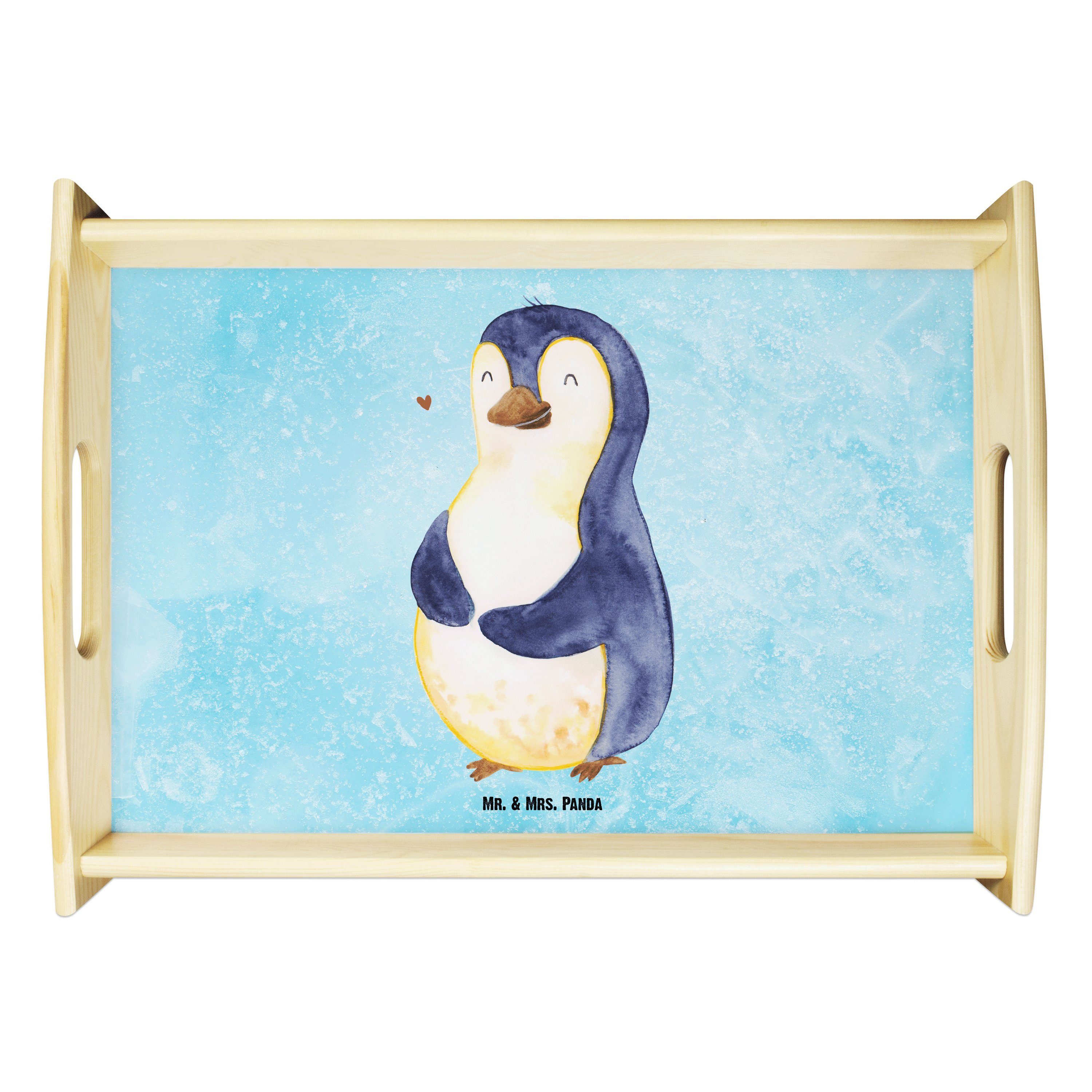Mr. & Mrs. Panda Tablett Pinguin Diät - Eisblau - Geschenk, Bierbauch, foodbaby, kugelrund, Se, Echtholz lasiert, (1-tlg)