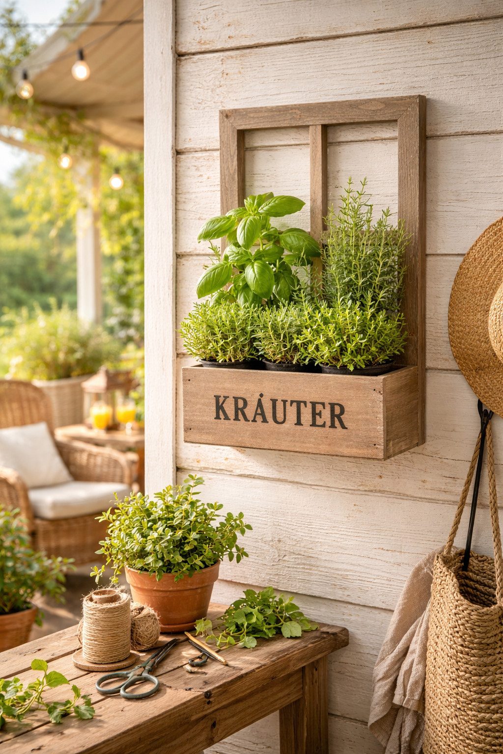 finehomegarden Blumenkasten Holz Kräuterkasten Pflanzkasten natur/braun Fenster 29x15cm H57cm (1 St), Pflanzgefäß Kasten Garten / Paket