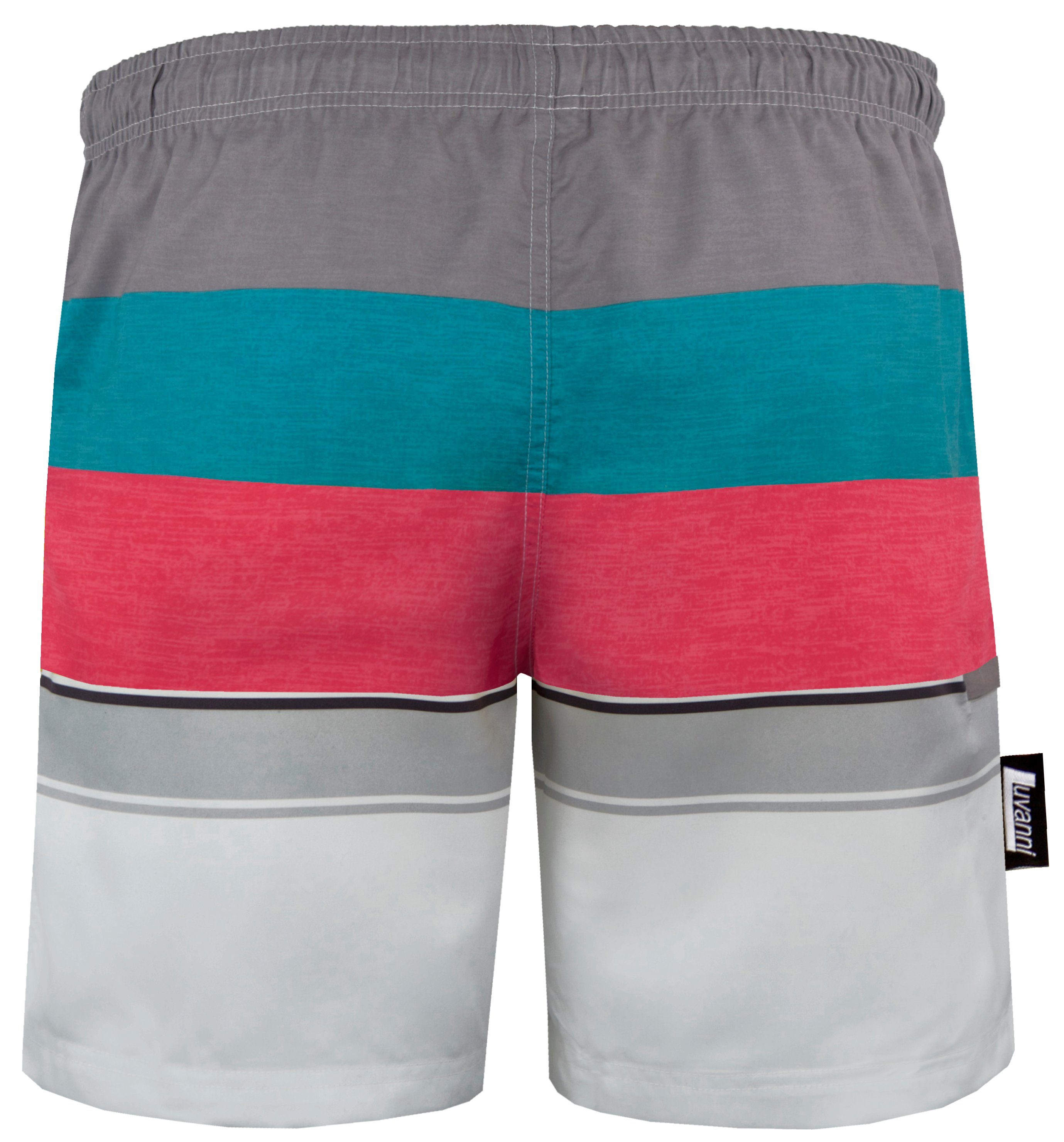 Grau-Rot Streifenmuster Badehose Badeshorts gelb Streifen grau mit rot Beachshorts Herren Männer blau Schwimmhose Badehose 600v33 Luvanni Boardshorts