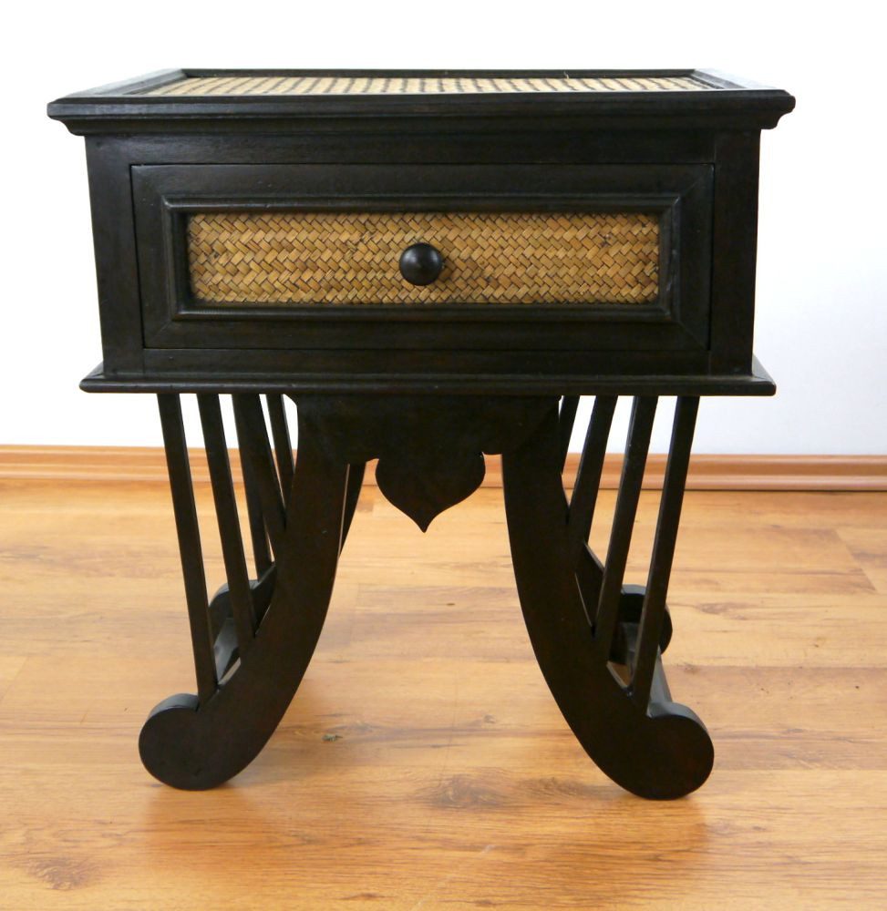 livasia Nachtschrank Rattan Nachttisch 50x35x45cm – Massivholz Akazie