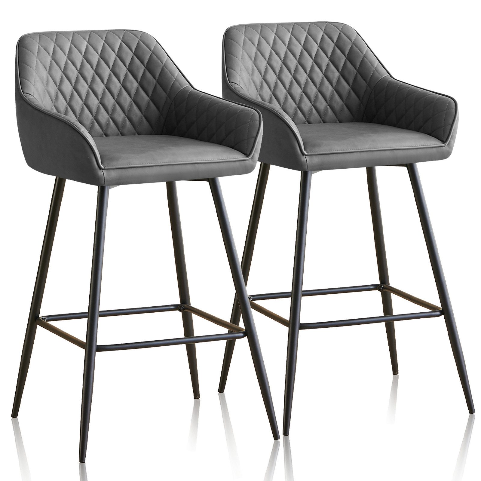 JYMTOM Barhocker Kunstleder Barhocker, 2er-Set, Barstühle mit gepolsterter Sitz, Rücken-/Armlehnen und Metallbeinen für Küche,Bar,Esszimmer.(2,grau)