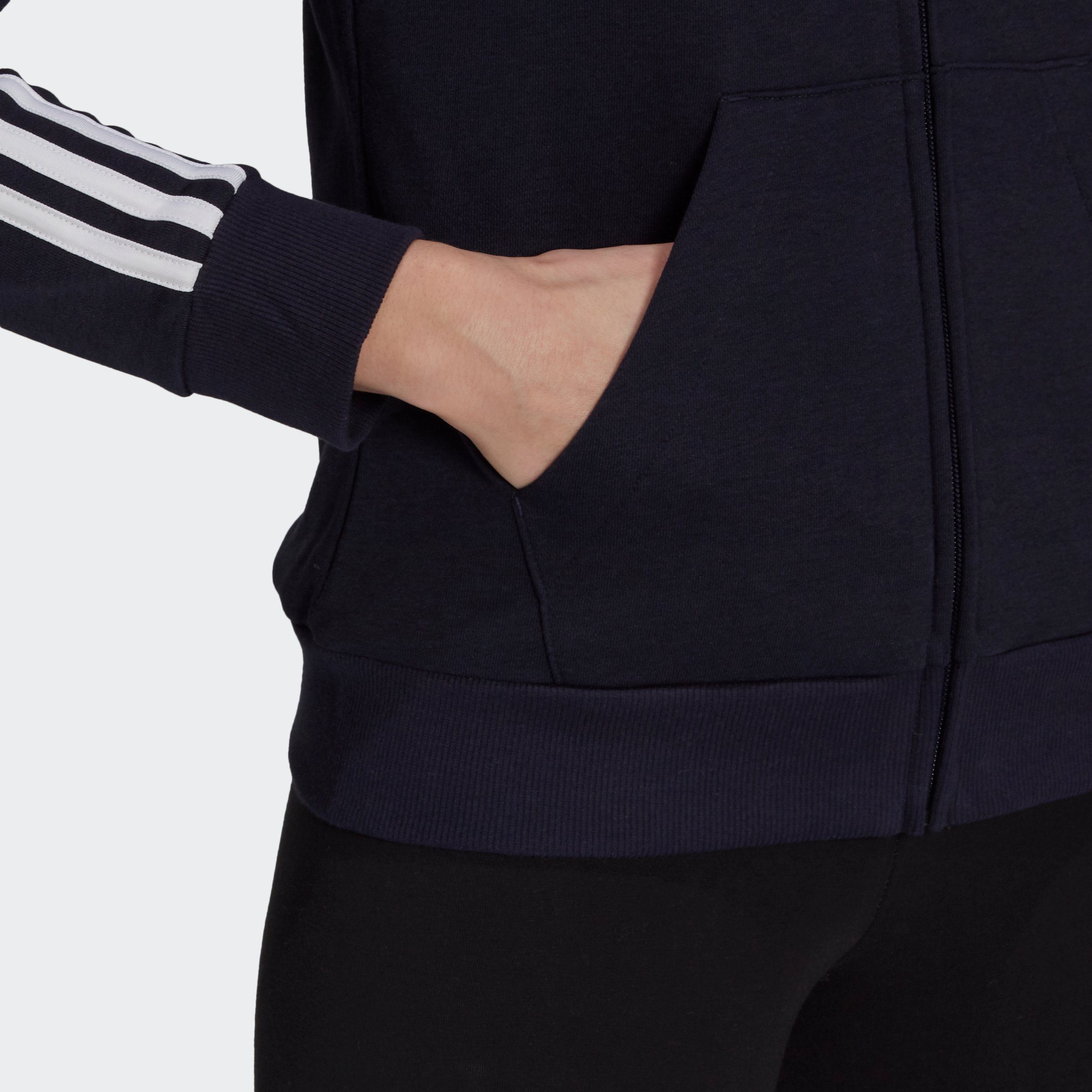 ESSENTIALS Kapuzensweatjacke KAPUZENJACKE LEGINK/WHITE FRENCH (1-tlg) 3-STREIFEN adidas Sportswear TERRY