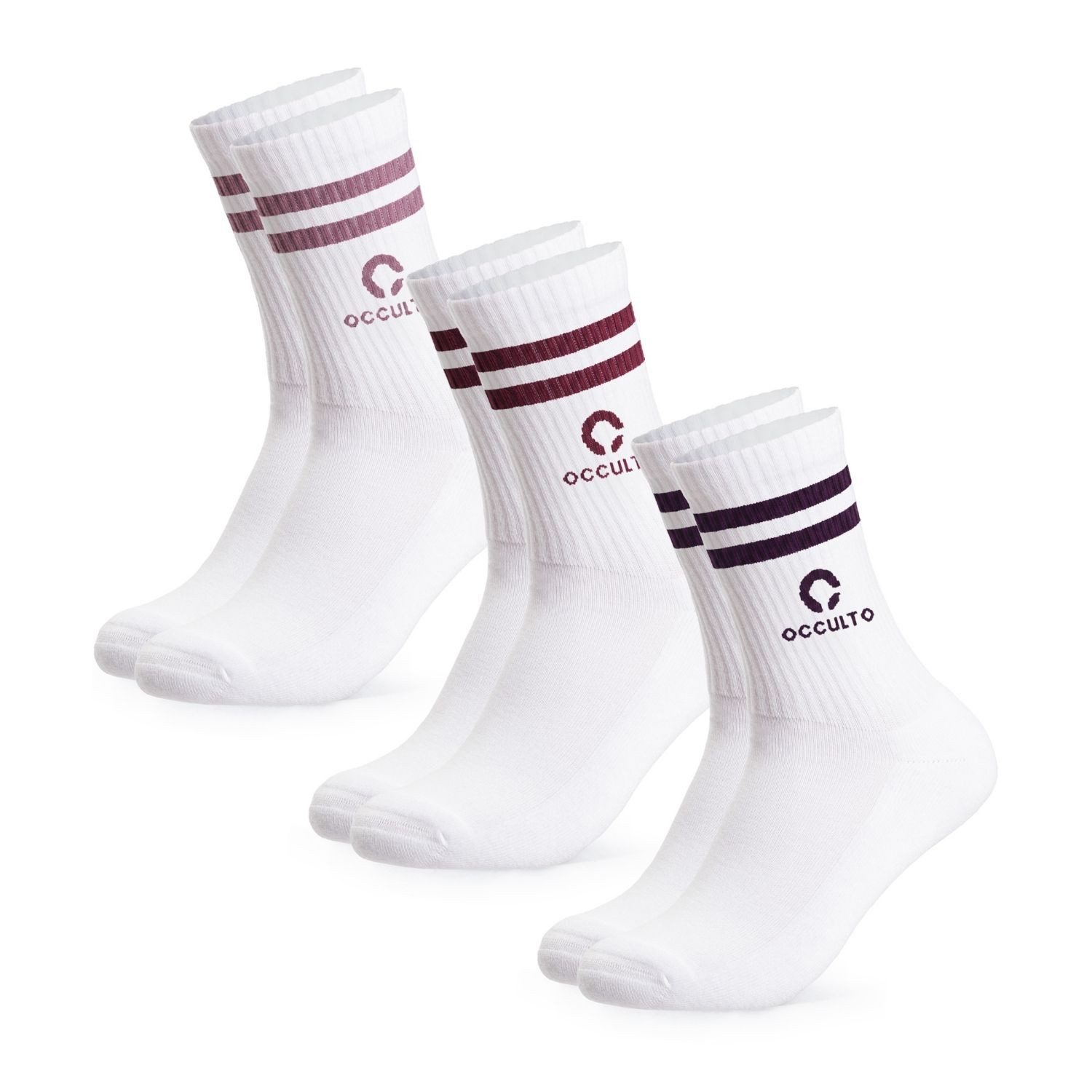 OCCULTO Sportsocken Damen & Herren Logo Tennissocken mit Streifen 3er Pack (Modell: Ray) (3-Paar)