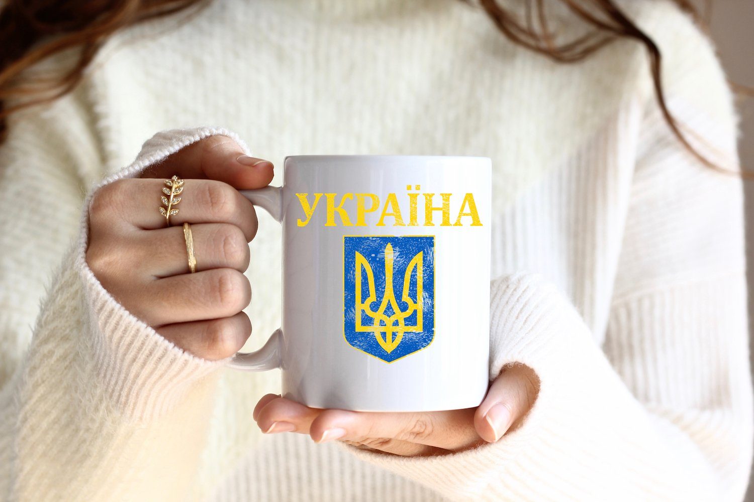 Youth Designz Tasse Vintage Ukraine Weiss/Royal mit Print Vintage Wappen Keramik, Kaffeetasse Geschenk, Wappen