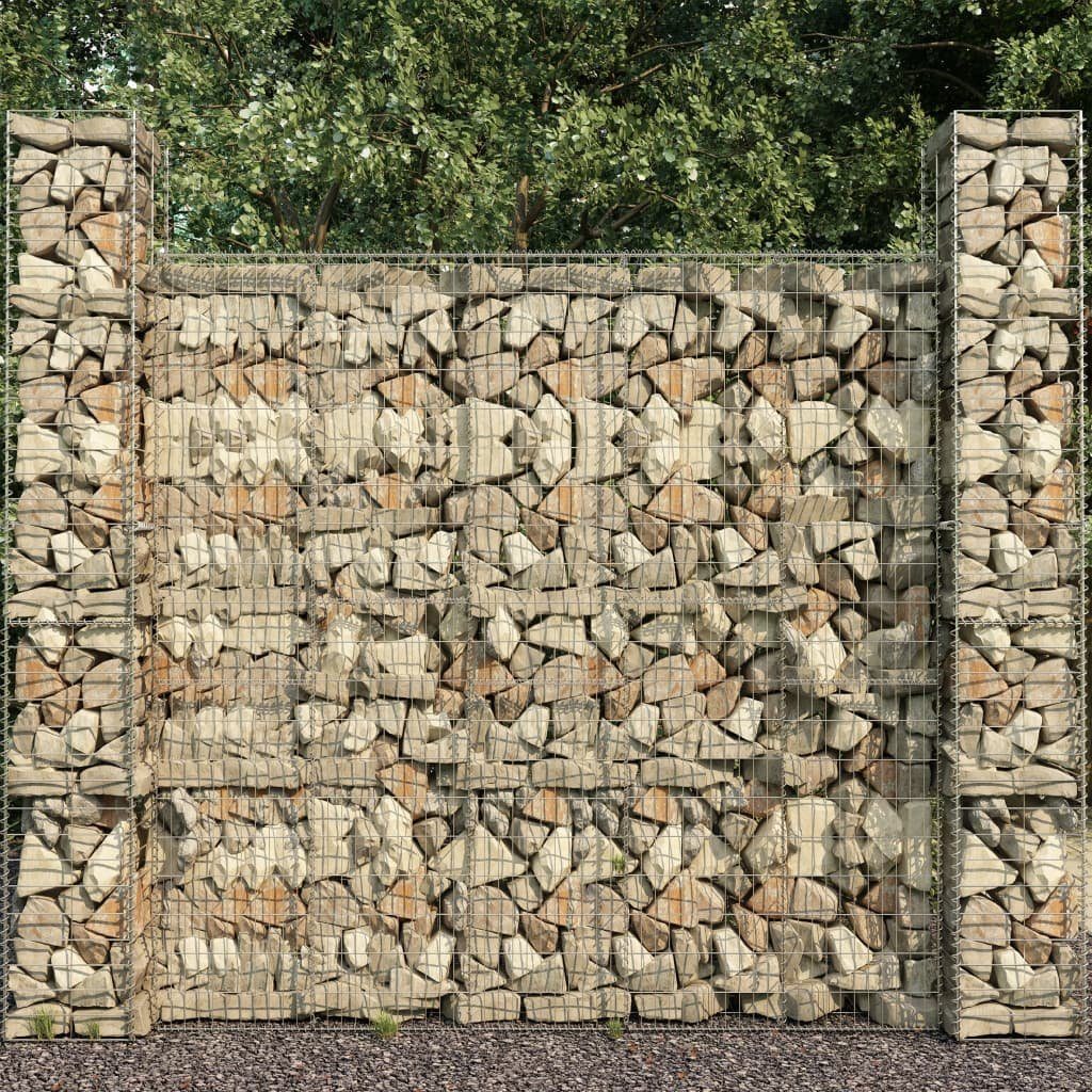 vidaXL Gartenzaun Gabionenwand mit Abdeckung Verzinkter Stahl 600 x 50 x 200 cm