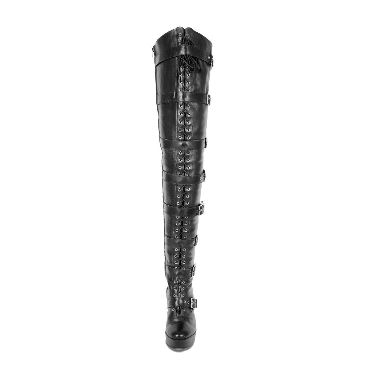 Fernando Berlin Schenkelhoher Stiefel mit Schnallen und Stilettoabsatz Overkneestiefel Schnallen