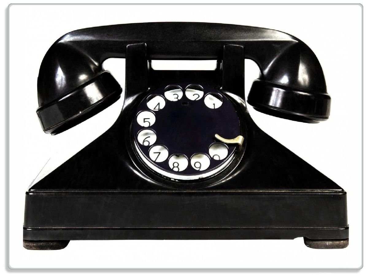 Wallario Schneidebrett Altes schwarzes Retro-Telefon mit Wählscheibe frontal, ESG-Sicherheitsglas, (inkl. rutschfester Gummifüße 4mm, 1-St), 30x40cm | Schneidebretter