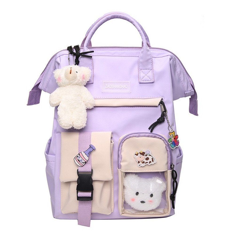 XDeer Kinderrucksack Süße Mädchenrucksack,Büchertaschen mit Plüschanhänger (Set), mit Laptopfach,mit Plüschanhänger