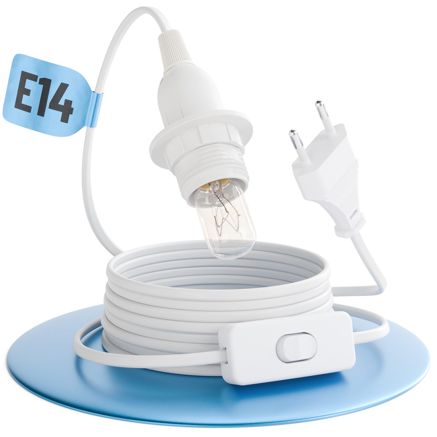 greate. Lampenfassung 1x Lampenfassung E14 mit Kabel + Schalter weiß 3,5 m, max. 60W 250V