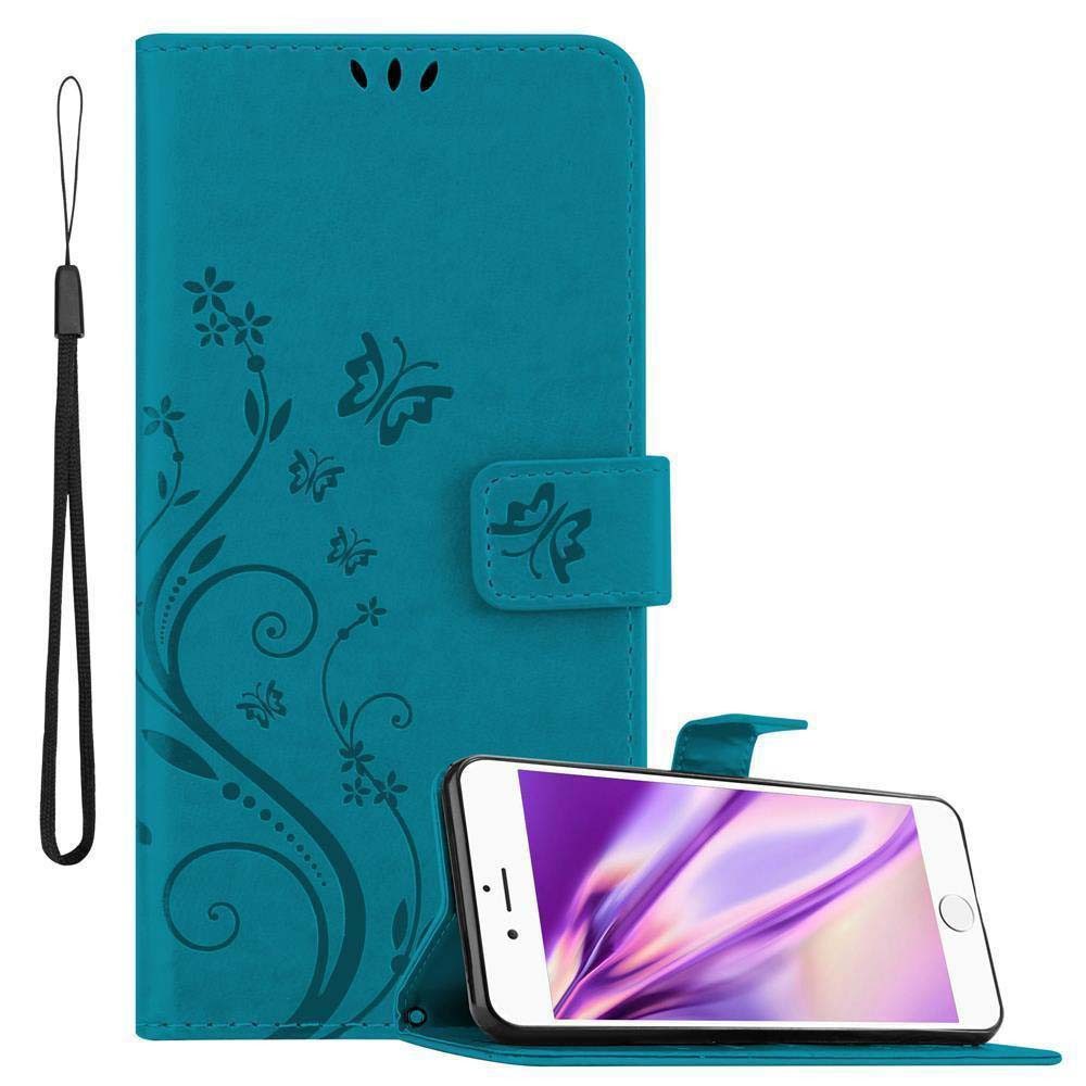 Cadorabo Handyhülle für iPhone 6 PLUS / 6S PLUS Hülle Apple iPhone 6 PLUS / 6S PLUS, Hülle Schutzhülle Blumen Flower mit Standfunktion Kartenfach Magnet