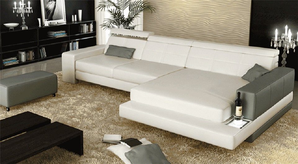 Garnitur Ecksofa, Polster JVmoebel Hocker Sofa mit Weiß Ecksofa Couch Designer