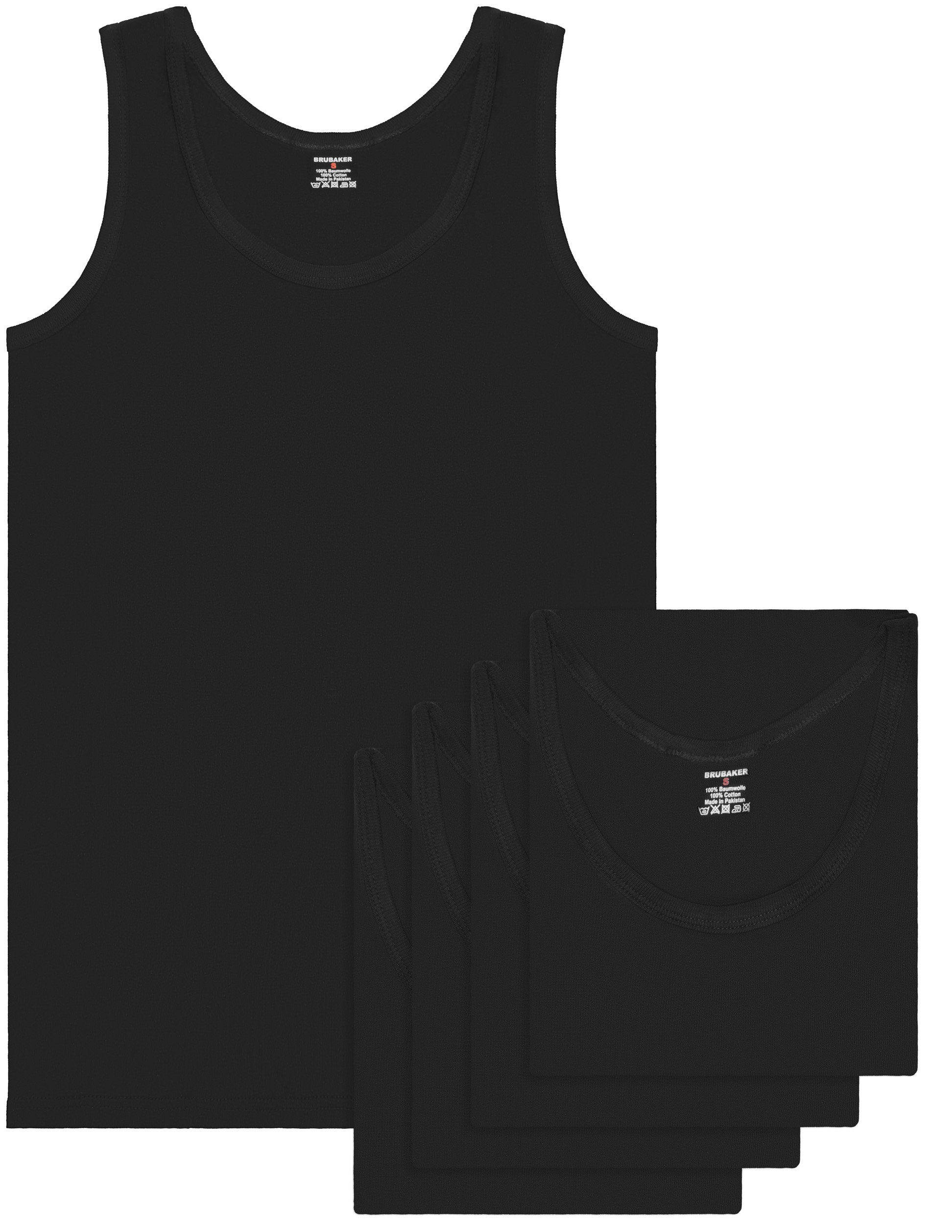 BRUBAKER Tanktop Classic Herren Unterhemd (5er-Pack) Schlichtes Tank Schwarz (glatt), Lang, Achselshirt Nahtlos aus Baumwolle Top Basic Extra hochwertiger