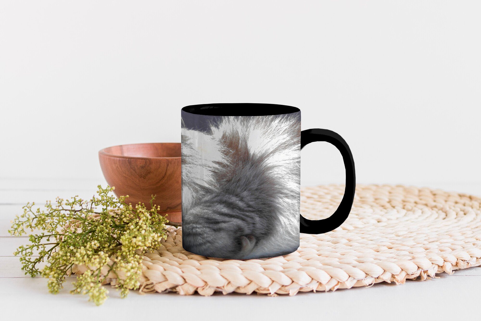 MuchoWow Coon Tasse Geschenk Teetasse, Zaubertasse, Kaffeetassen, Eine Farbwechsel, Maine liegende Katze, Keramik, schöne