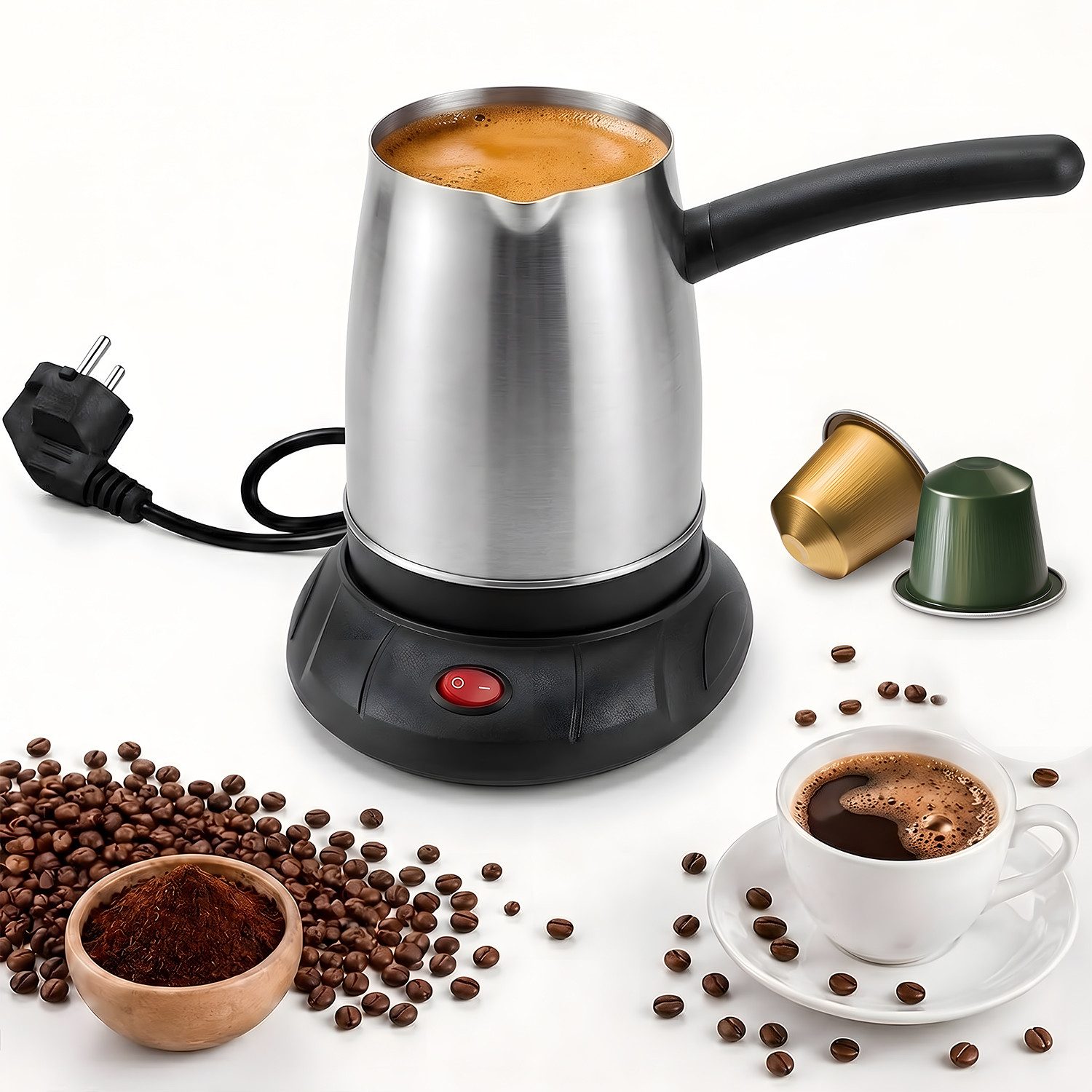 AIMAX Kaffeebereiter Camping-Kaffeemaschine mit rutschfestem Griff für Zuhause Büro, Reisen, Kaffeekocher, Mokkakocher Espressokocher & Wasserkocher Kaffeebereiter, Für Bis Zu 5 Tassen, Überhitzungs & Trockengehschutz, French Press