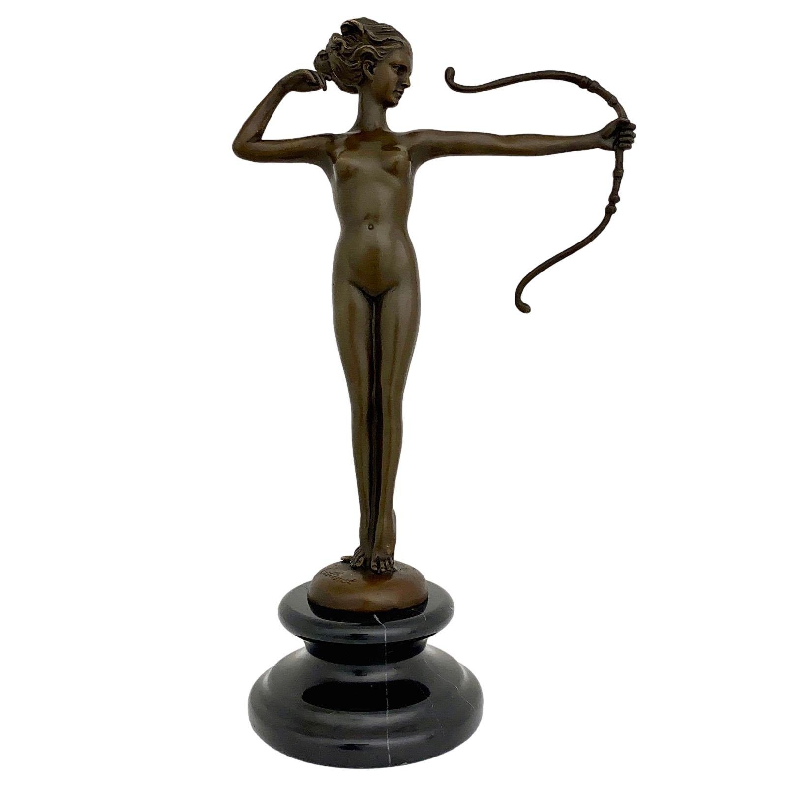 Aubaho Skulptur Bronze Diana Statue Figur Bronzefigur Antik-Stil Bronzeskulptur Bogen