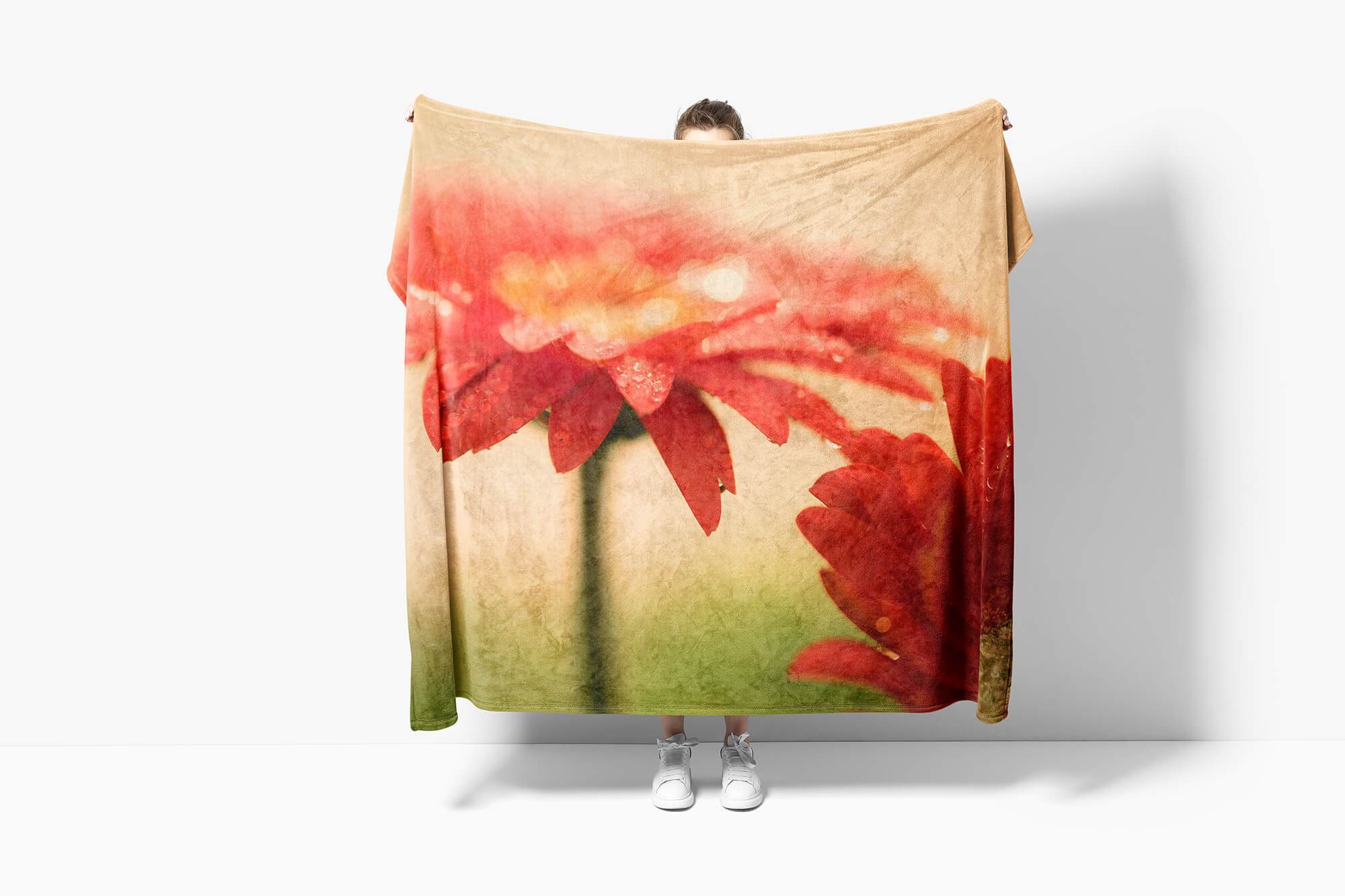 schöne Handtuch Strandhandtuch Art Baumwolle-Polyester-Mix Blumen, Handtücher Fotomotiv (1-St), Handtuch mit Kuscheldecke Saunatuch rote Sinus