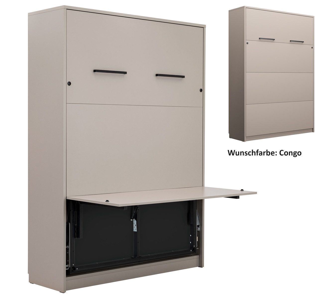 QMM TraumMöbel Schrankbett Klappbett vertikal GN 140x200 mit LED und Schreibtisch-Funktion (Möbelstück, 1-St., Schrankbett vertikal 140x200 mit Schreibtisch & LED) vertikal klappbar