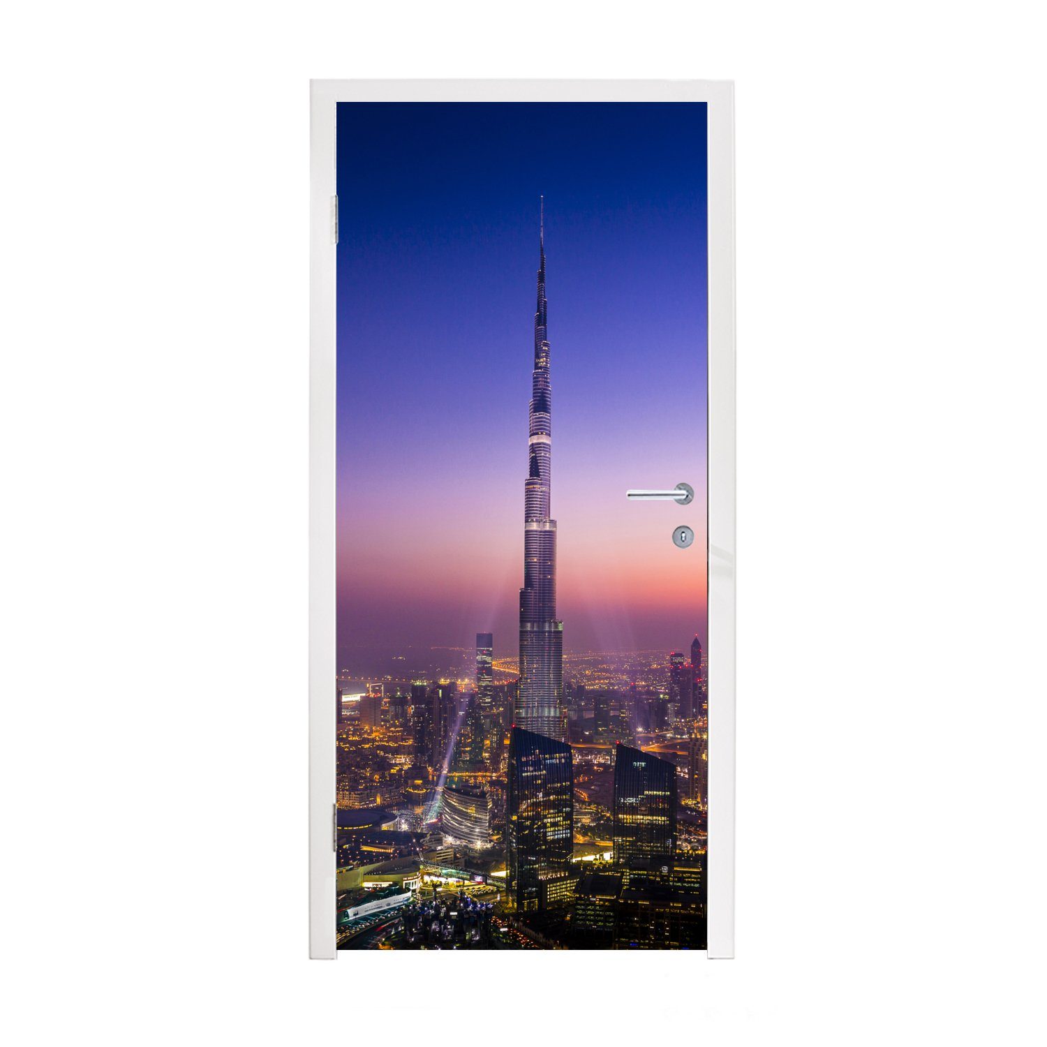 MuchoWow Türtapete Ein ganz besonderer Himmel in der Abenddämmerung über dem Burj Khalifa, Matt, bedruckt, (1 St), Fototapete für Tür, Türaufkleber, 75x205 cm