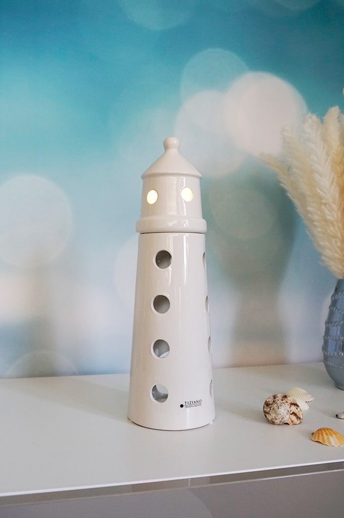 TIZIANO - DESIGN & EMOTIONS Dekofigur Leuchtturm Farol LED weiß-creme XL