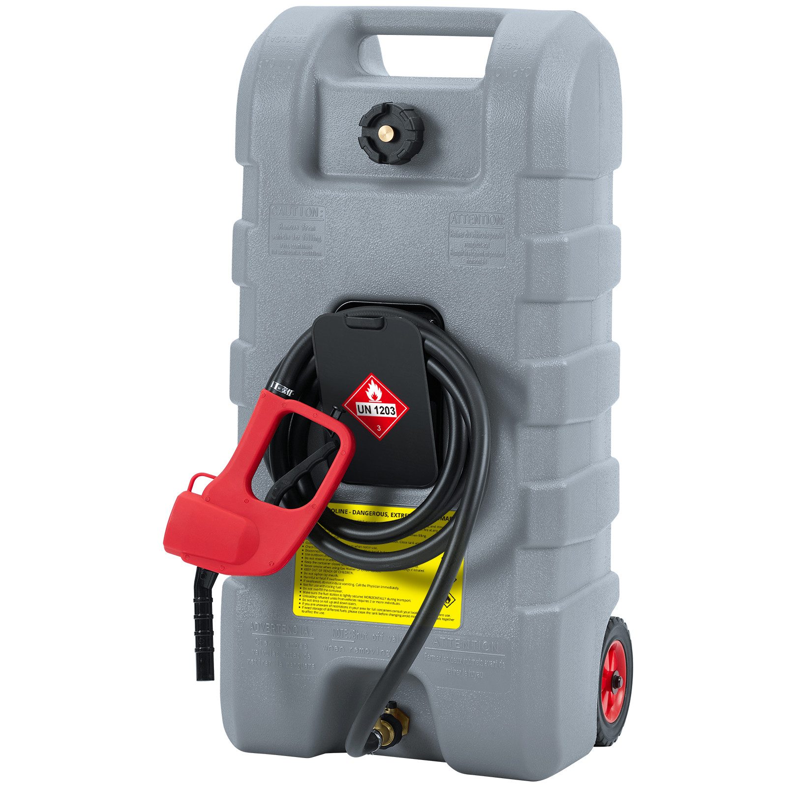 GarveeMore Benzinkanister mit manueller Transferpumpe und 3m-Schlauch für Autos,Boote,Rasenmäher, tragbarer Kraftstofftank mit Rädern und Tragegriff